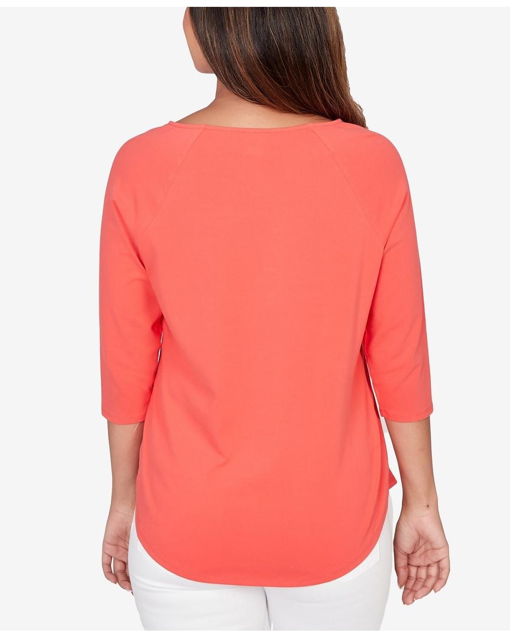 Ruby Rd Red Petite Grommet Neck Solid Knit Top