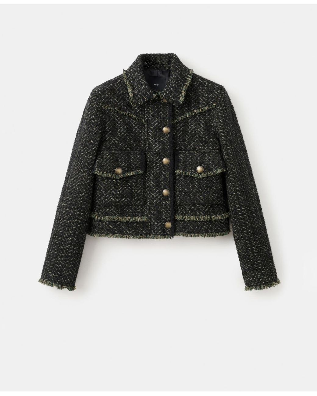 Mango Black Lapel Collar Tweed Jacket