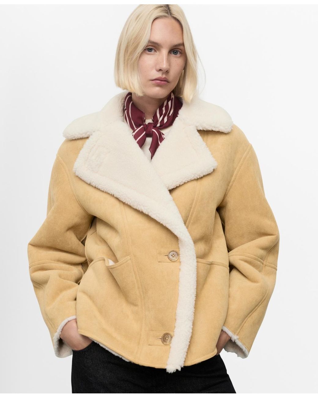 Mango Natural Shearling Collar Faux-suede Jacket