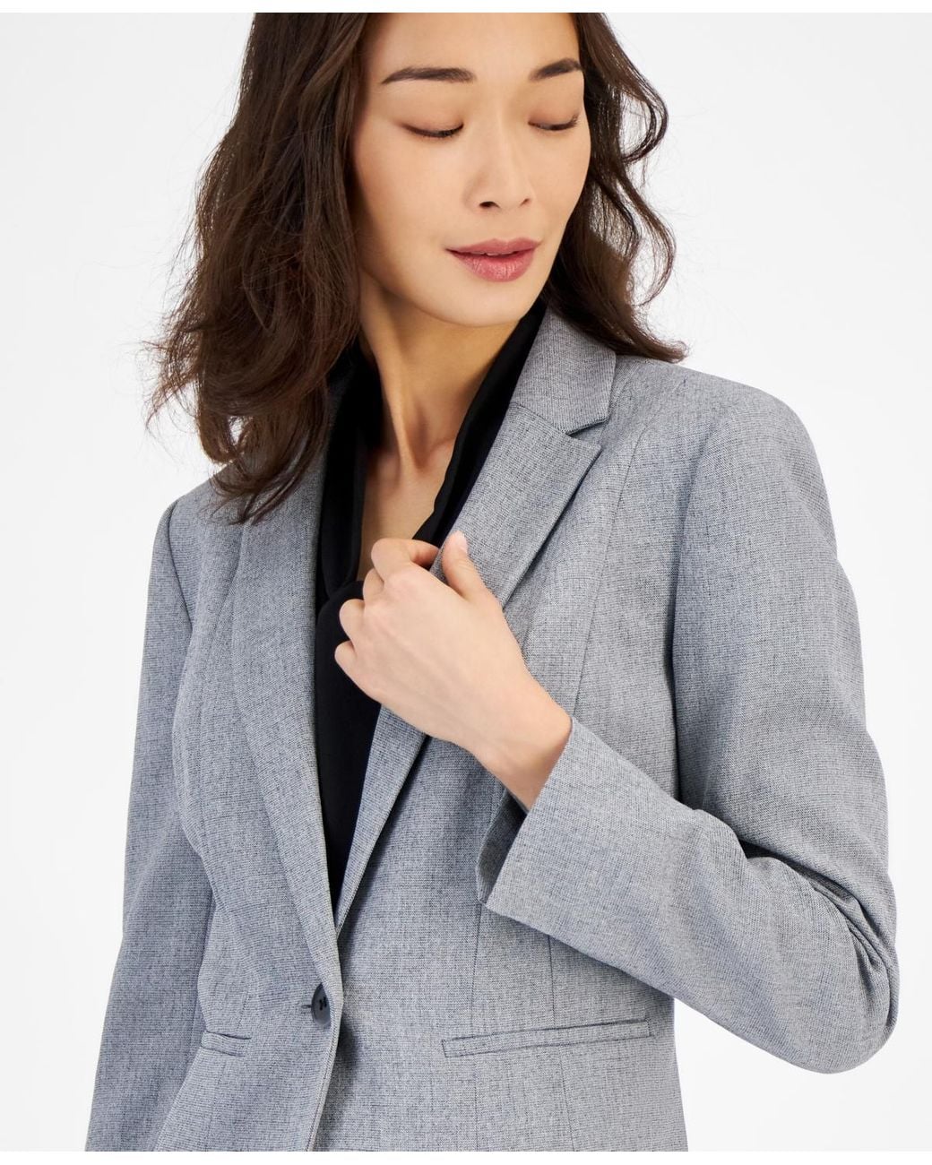 Kasper Gray Collared One-button Blazer