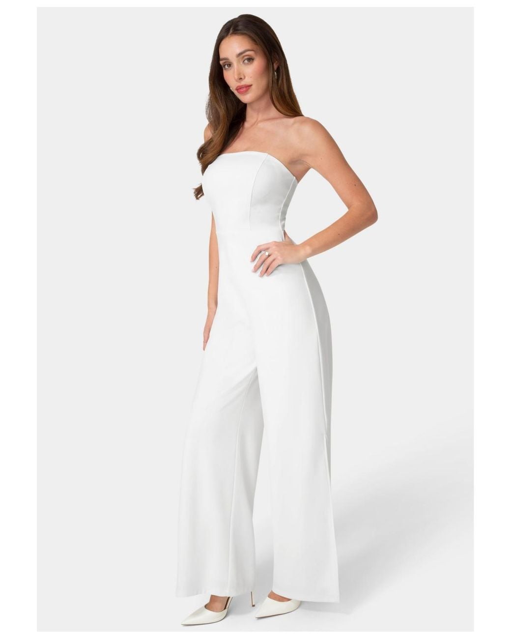 Bebe White Strapless A-line Jumpsuit