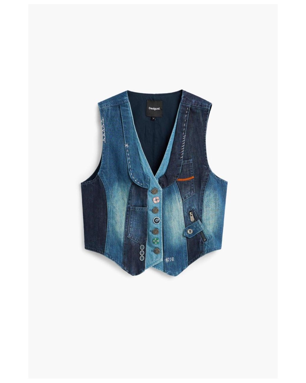 Desigual Blue Patchwork Denim Vest