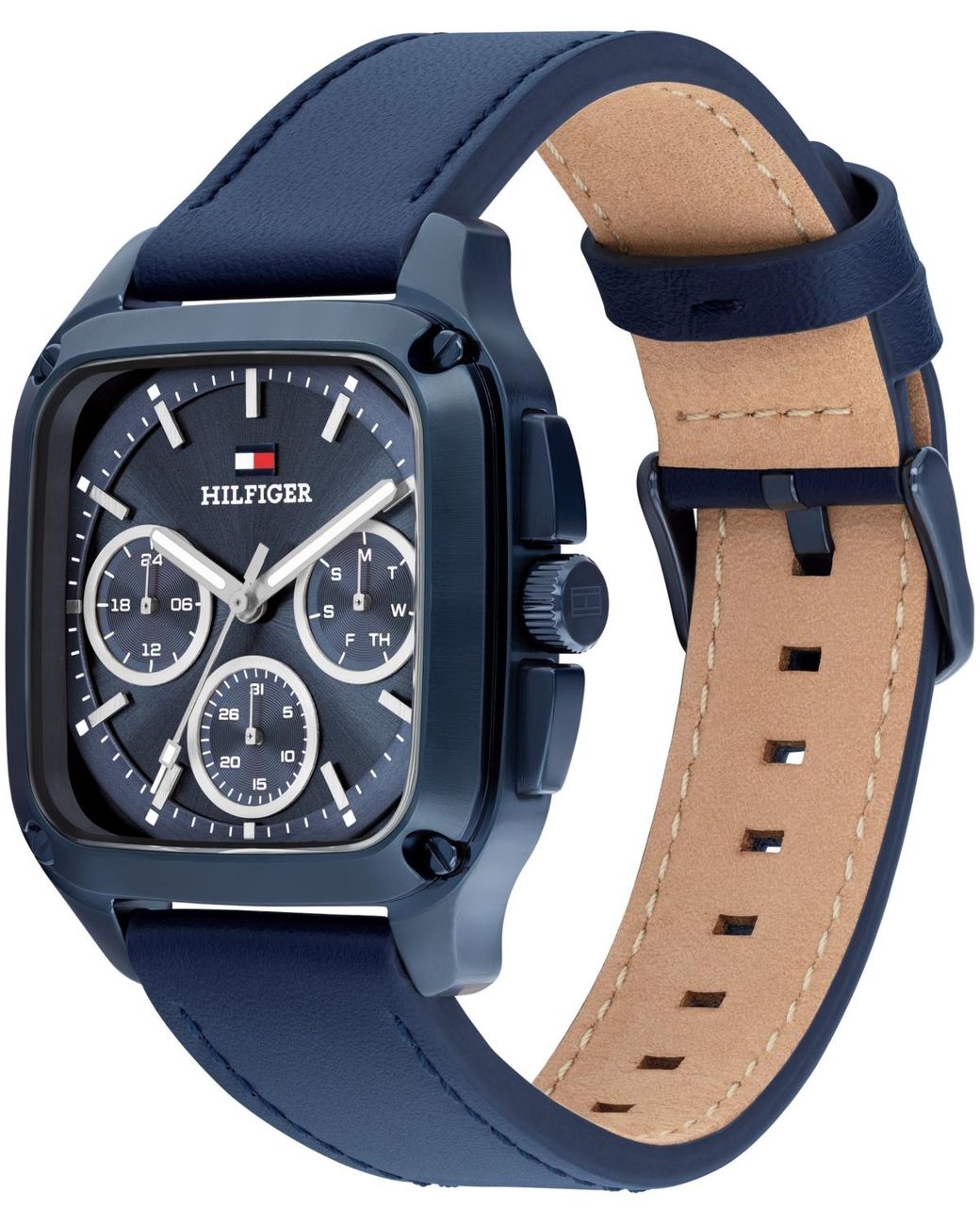 Tommy Hilfiger Multifunction Blue Leather Strap Watch