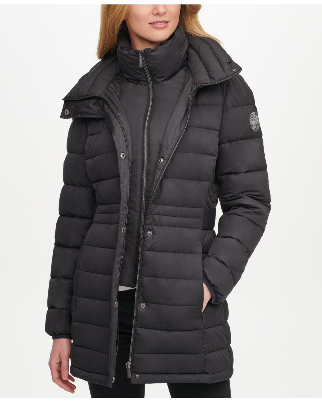 DKNY Synthetic Hooded Packable Puffer Coat in Black - Lyst