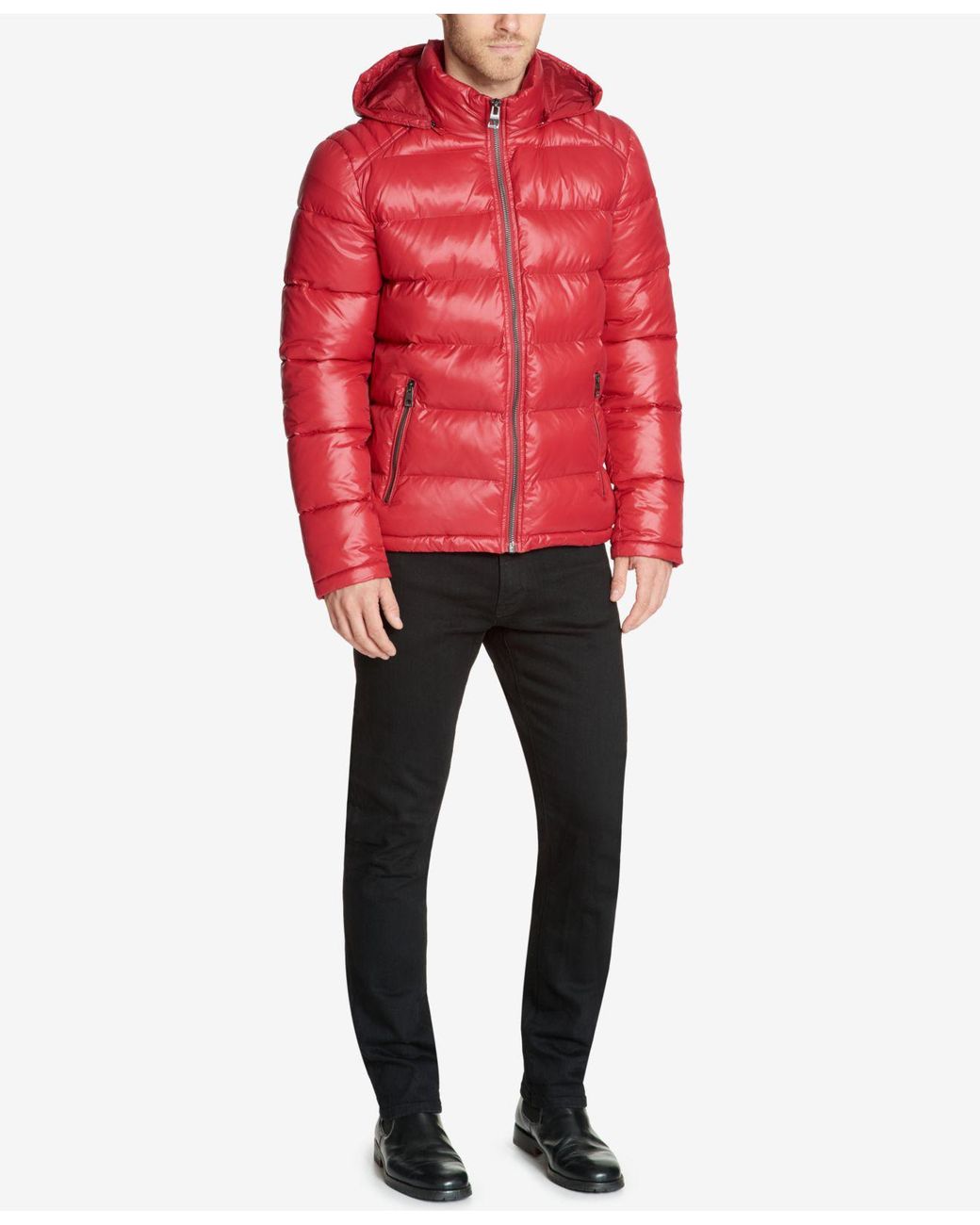 red guess puffer jacket