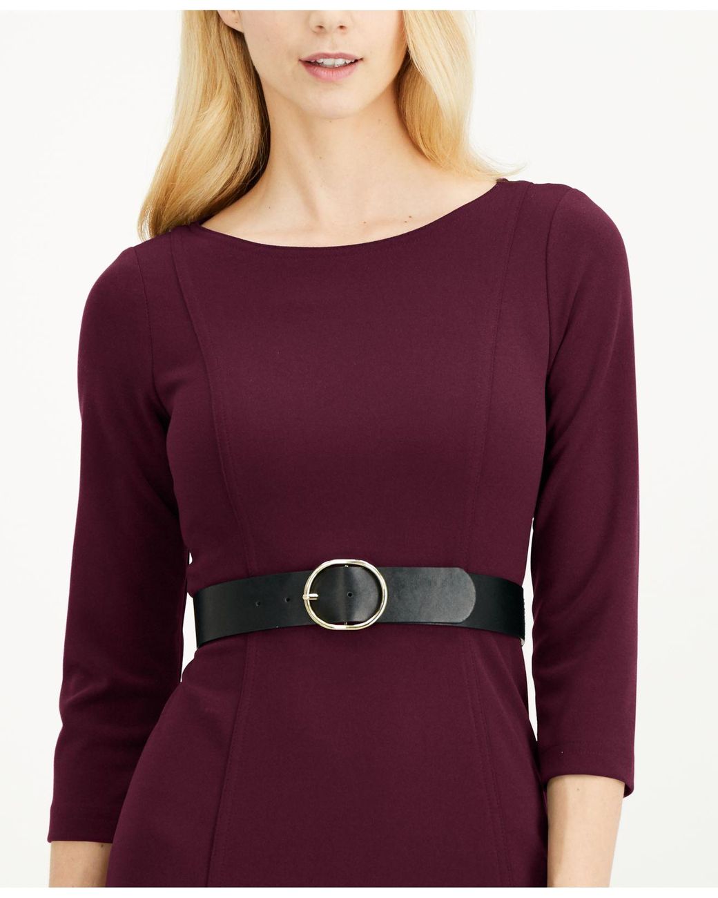 Calvin Klein 3/4-sleeve Belted Midi Dress in Purple