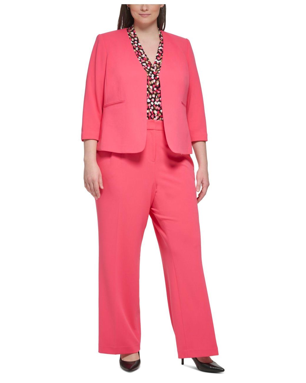 Calvin Klein Plus Size Scuba Crepe Open-front Blazer, Printed V-neck  Camisole & Scuba Crepe Wide-leg Pants in Red | Lyst