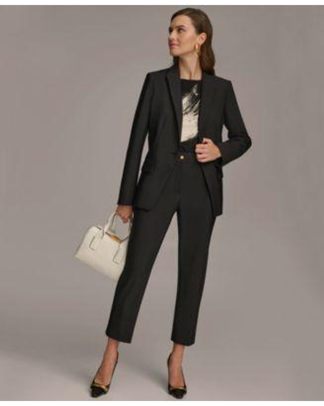 Donna Karan Gray One Button Blazer Slim Leg Ankle Pant