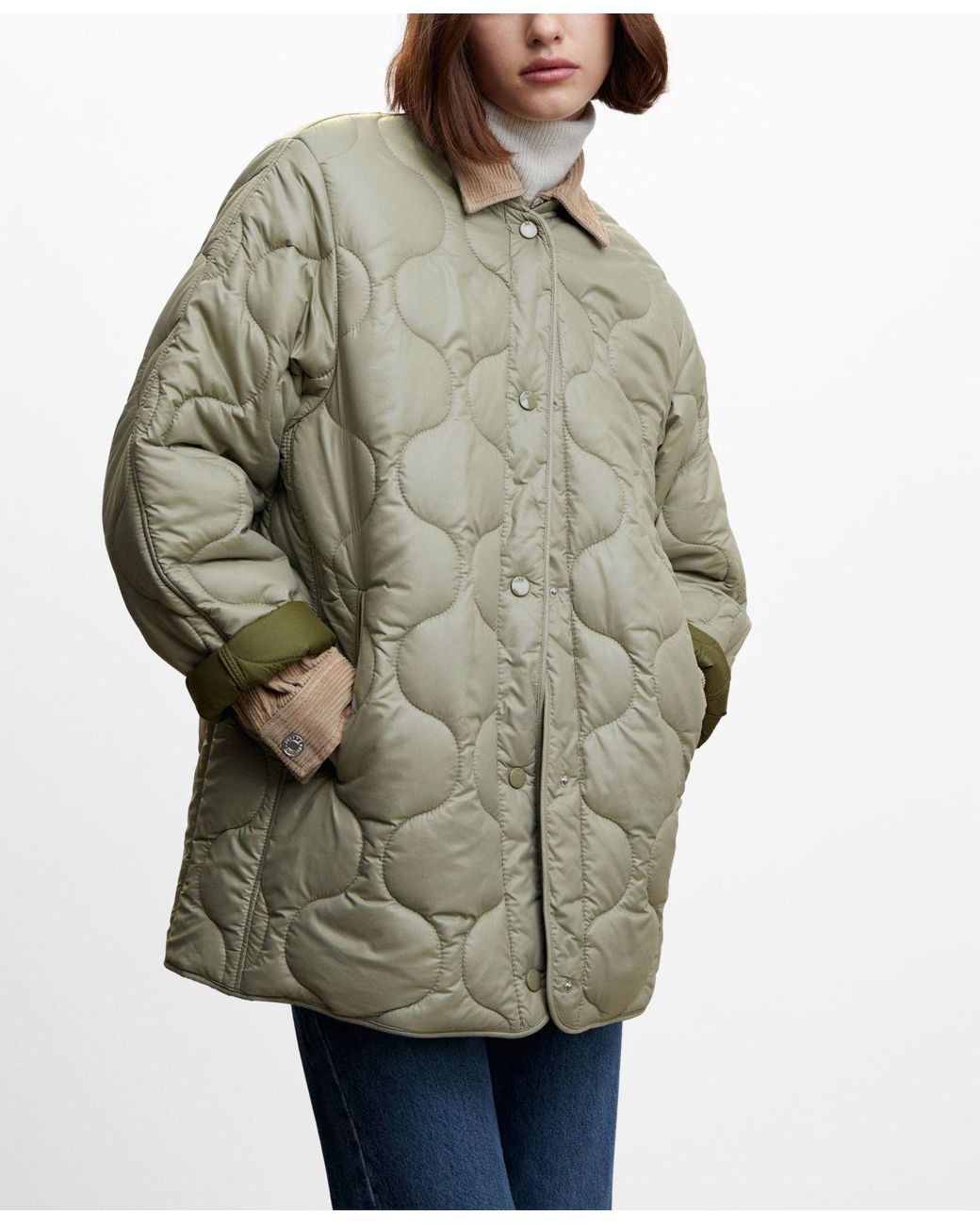 Mango Light Quilted Anorak Jacket in Gray Lyst