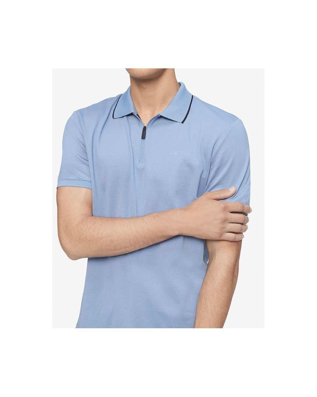 Calvin Klein Cotton Move 365 Zip Polo in Blue for Men | Lyst