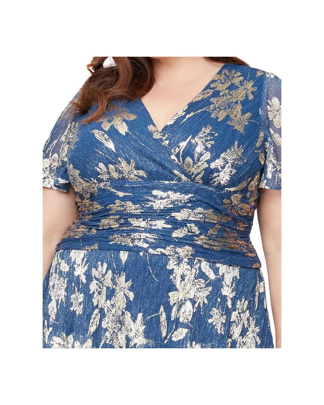 Sl Fashions Plus Size V-neck Ruched Waist Midi Dress in Blue | Lyst