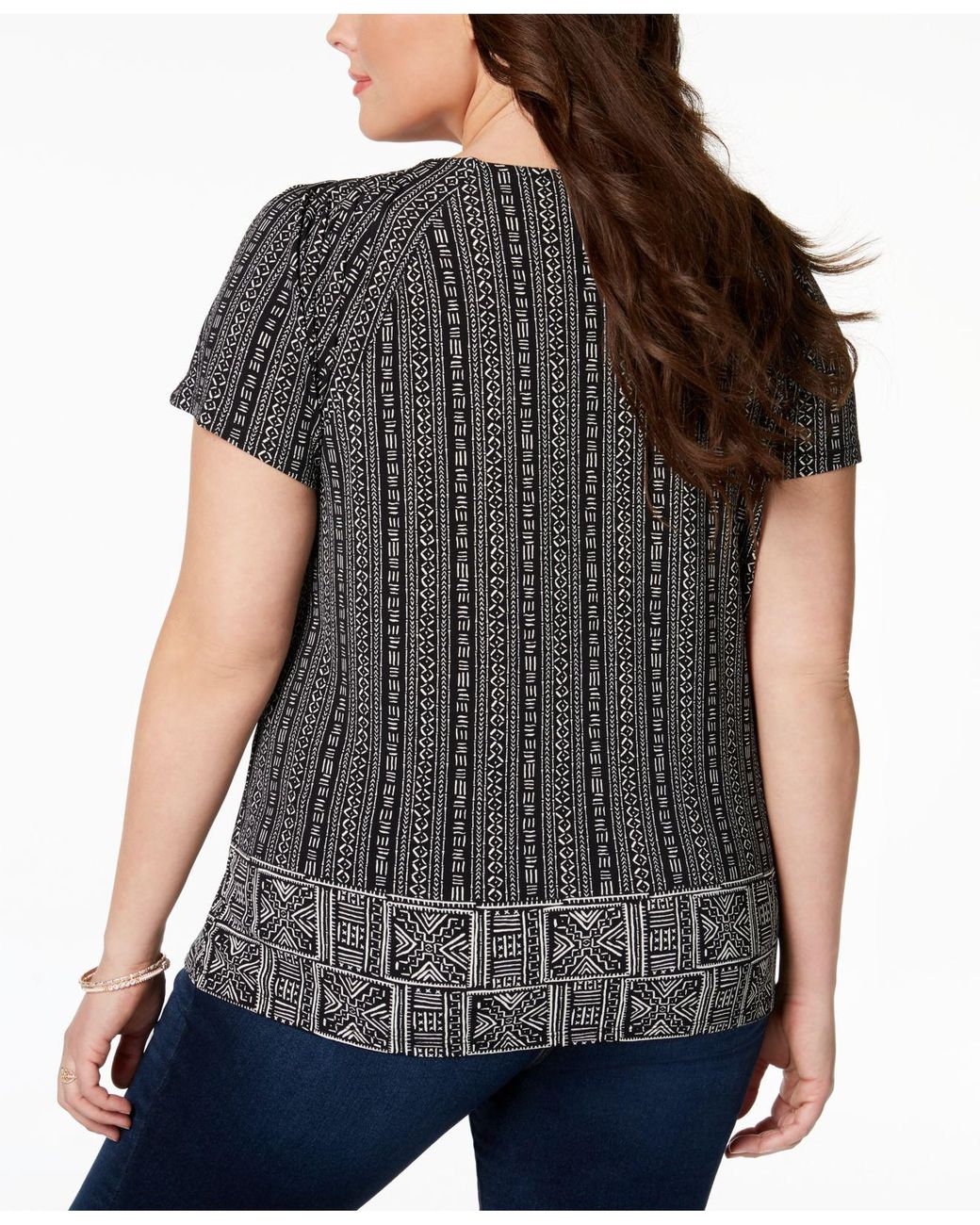 Style & Co. Plus Size Print Pleated-neck Top, Created For Macy's in