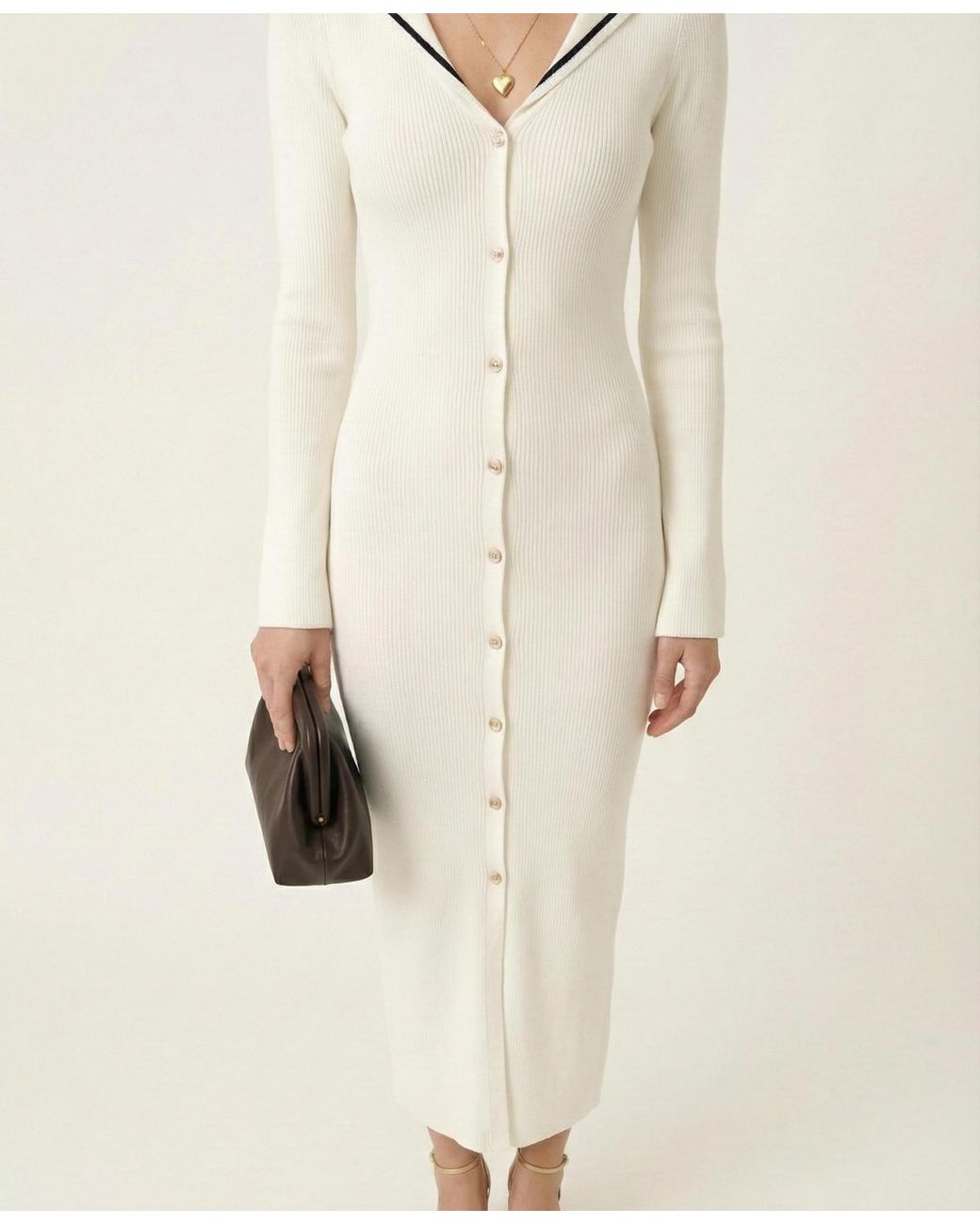 Modenaire White Ribbed-knit V-neck