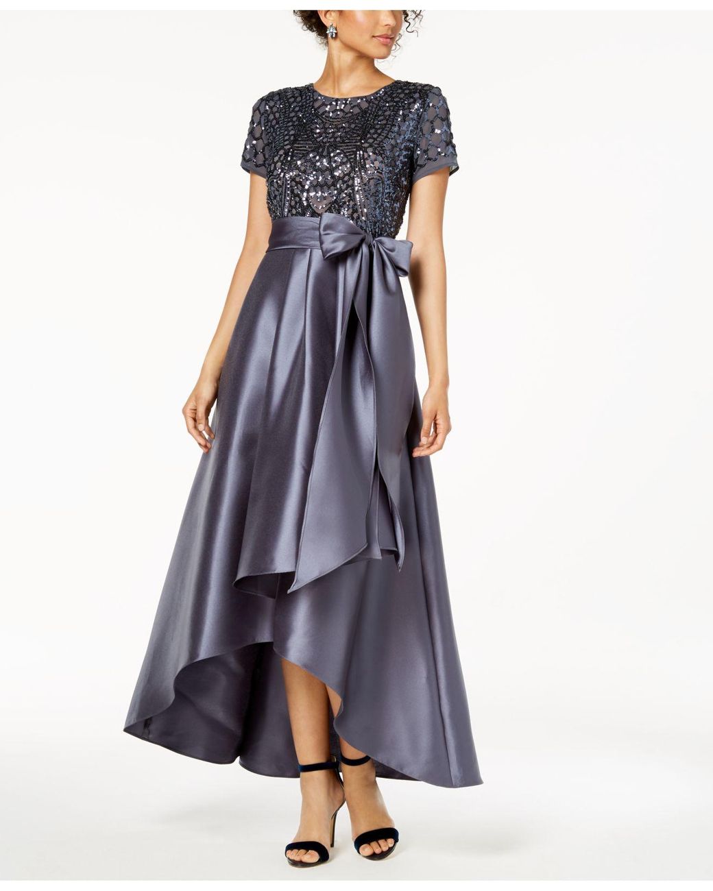 R & M Richards High-low Sequin-embellished Gown in Gray | Lyst