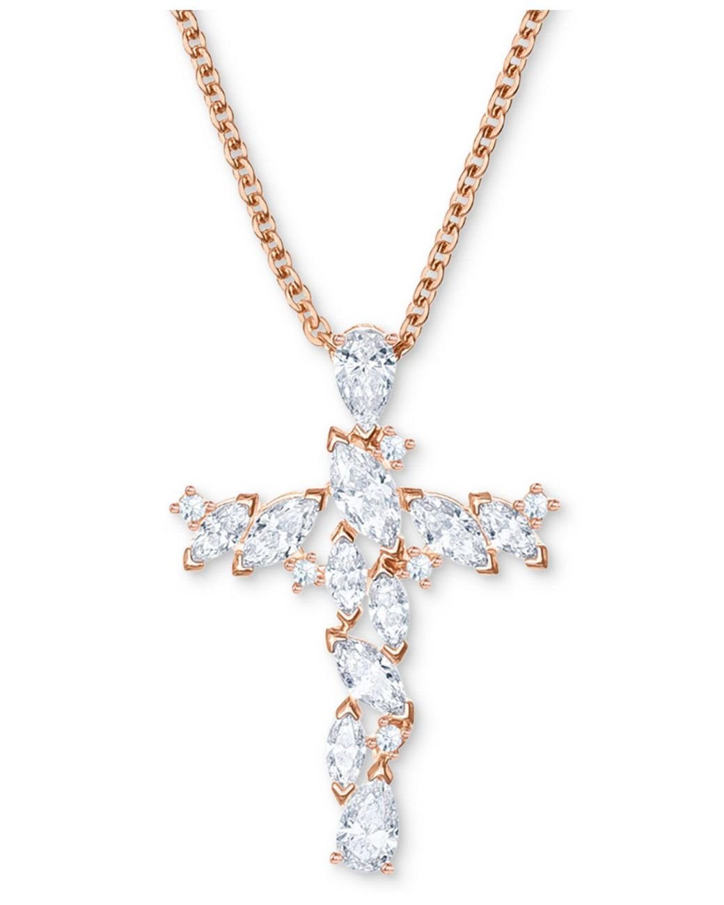 Swarovski Rose Gold-tone Crystal Cross Pendant Necklace, 14-4/5" + 3"  Extender in White | Lyst