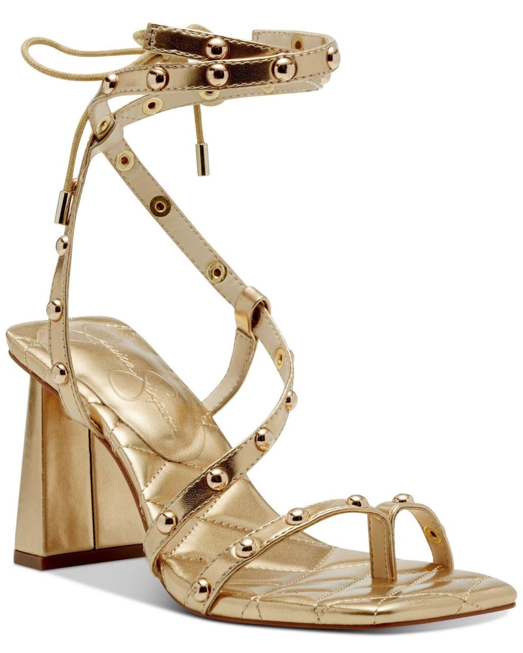 Jessica Simpson Zayve Studded Tie-up Sandals in Metallic | Lyst
