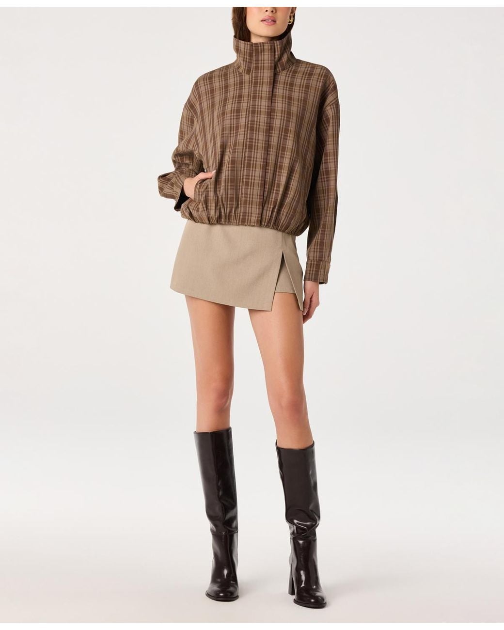 Astr Brown Cooper Funnel Neck Jacket