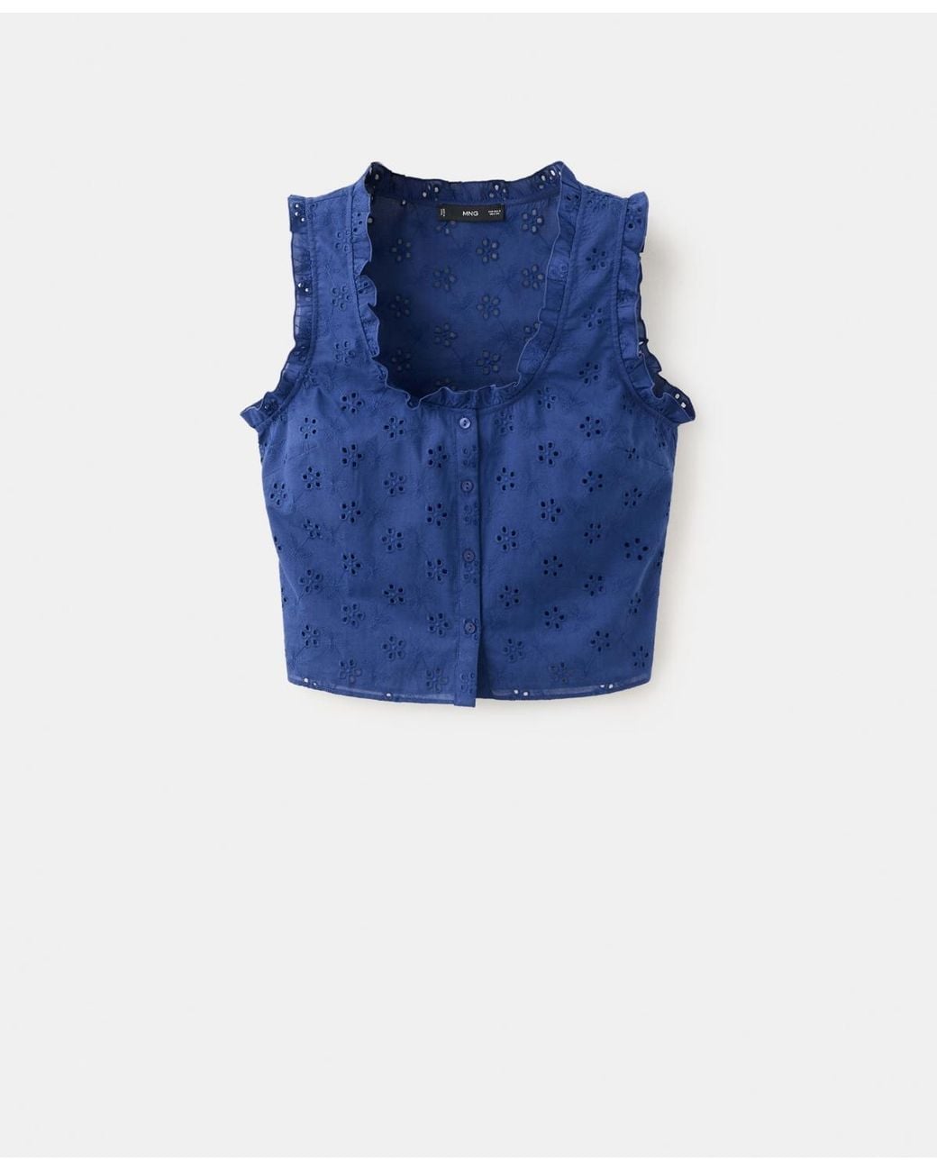 Mango Blue Openwork Embroidery Cotton Blouse
