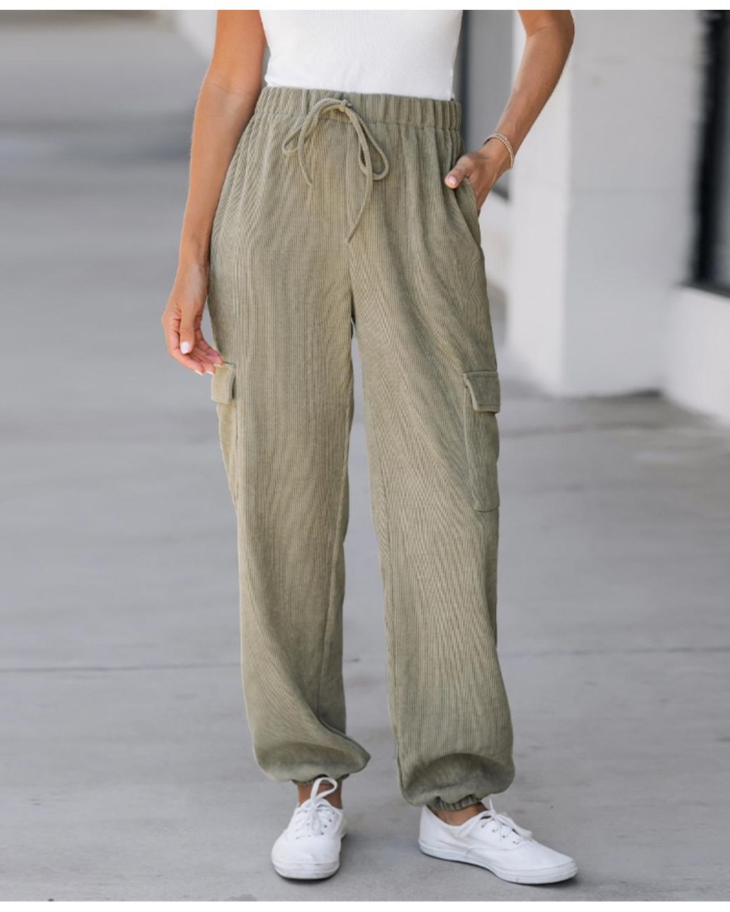 Khaki drawstring cargo joggers cheap
