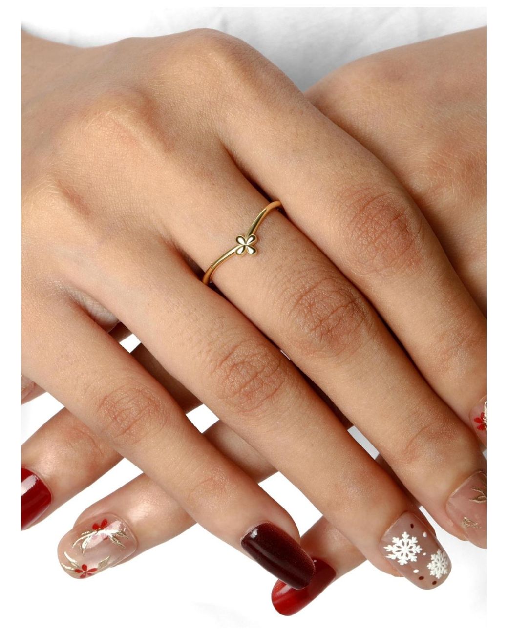 DEVATA Metallic Flower On Chevron Ring