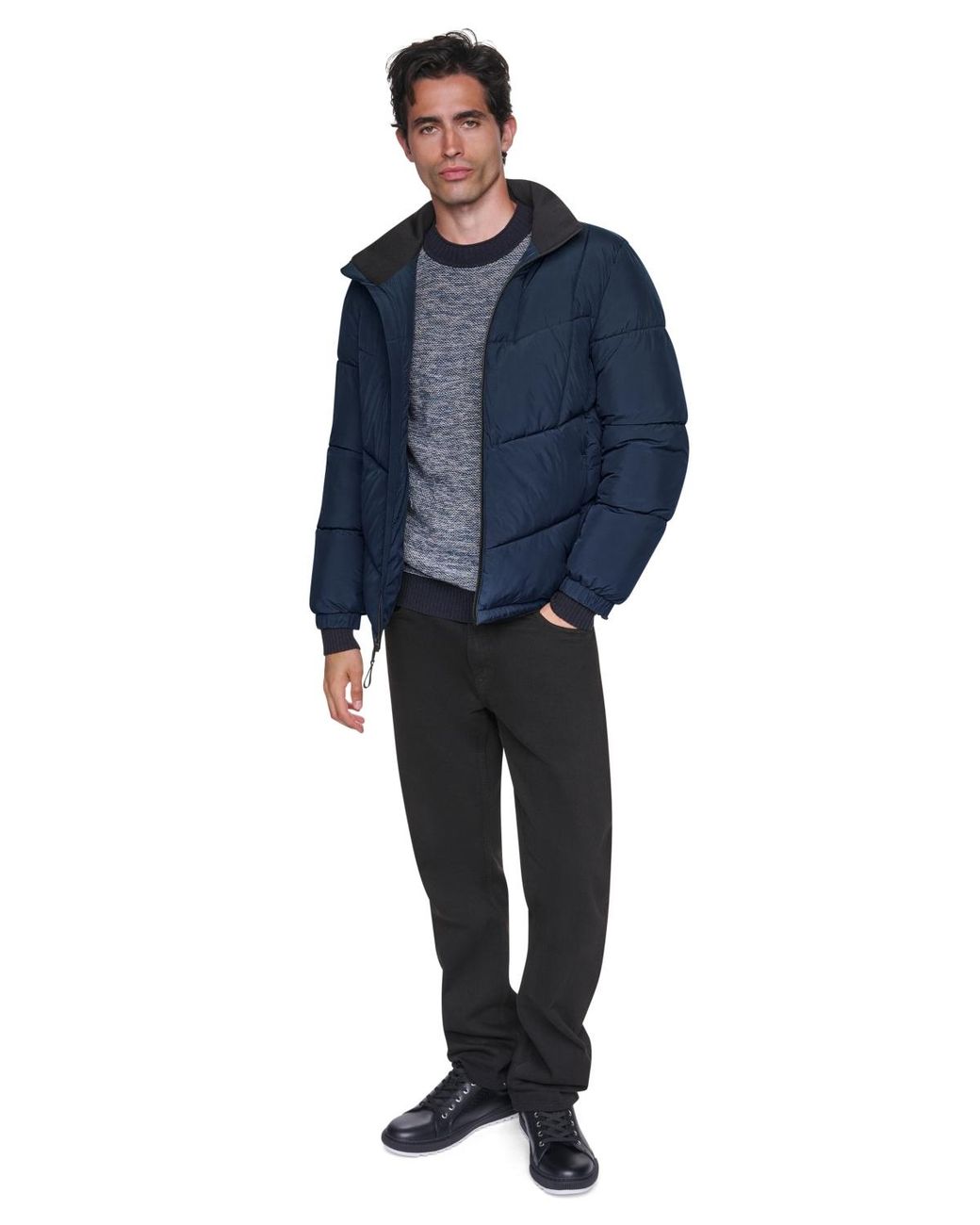 DKNY Blue Midweight Stretch Puffer Jacket for men