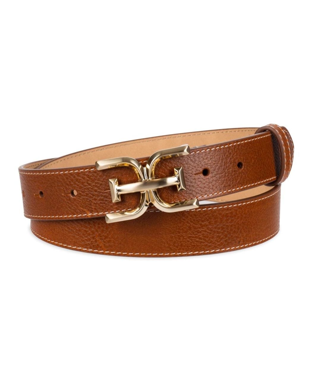 Sam Edelman Brown Slim Double-e Plaque Buckle Belt