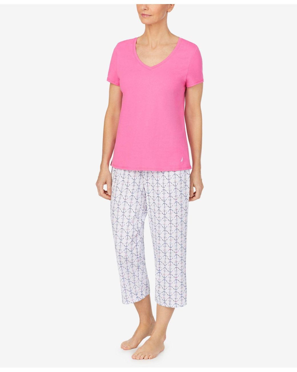 Nautica Cotton Capri Pajama Set in Navy Print (Pink) - Lyst