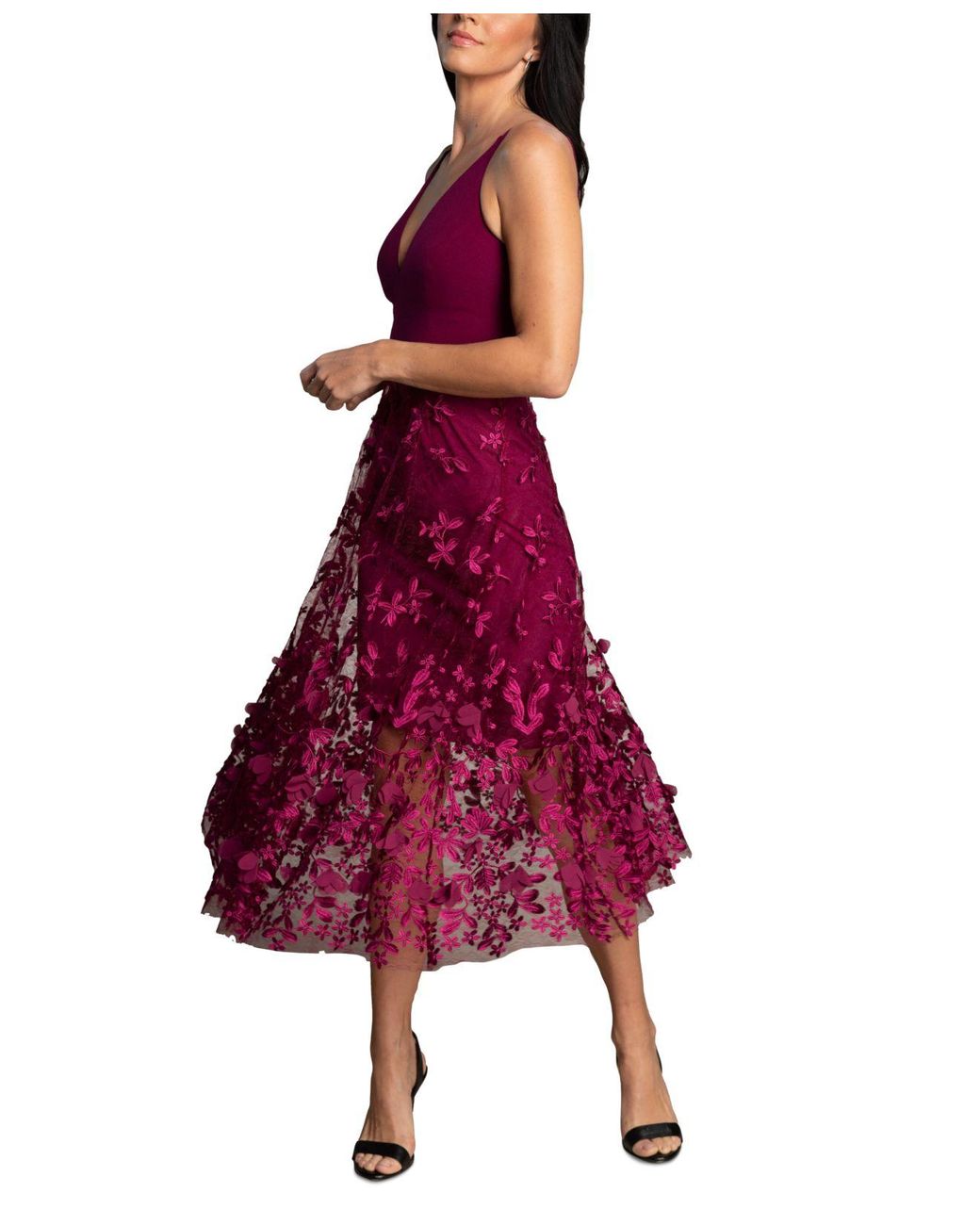 Dress the Population Darleen Deep-v Floral-appliquÃ© Dress in Purple | Lyst