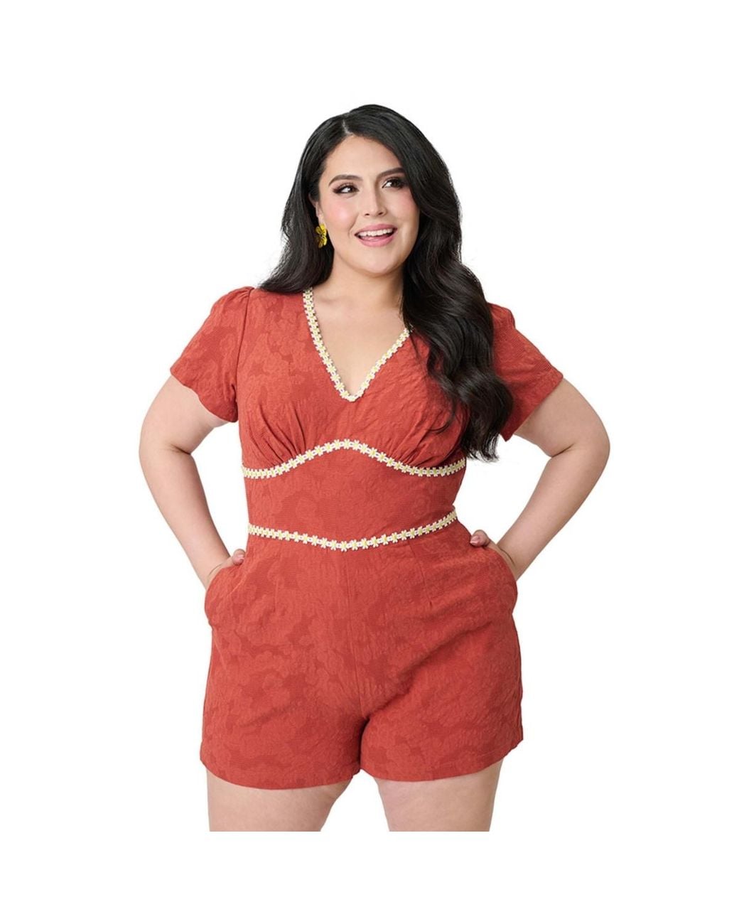 Unique Vintage Red Plus Size Daisy Romper