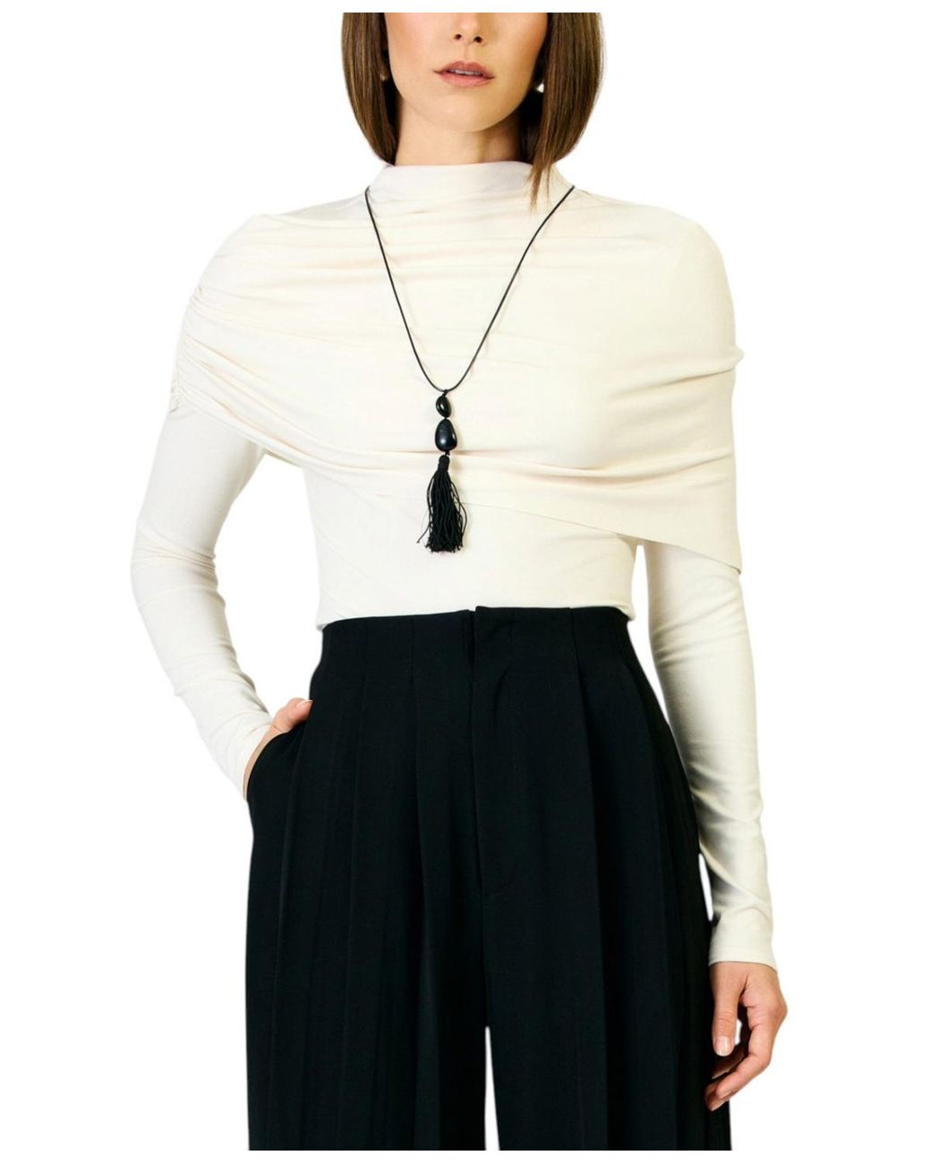 Line & Dot Angeli Mock Neck Long-sleeve Cape-style Top in White | Lyst