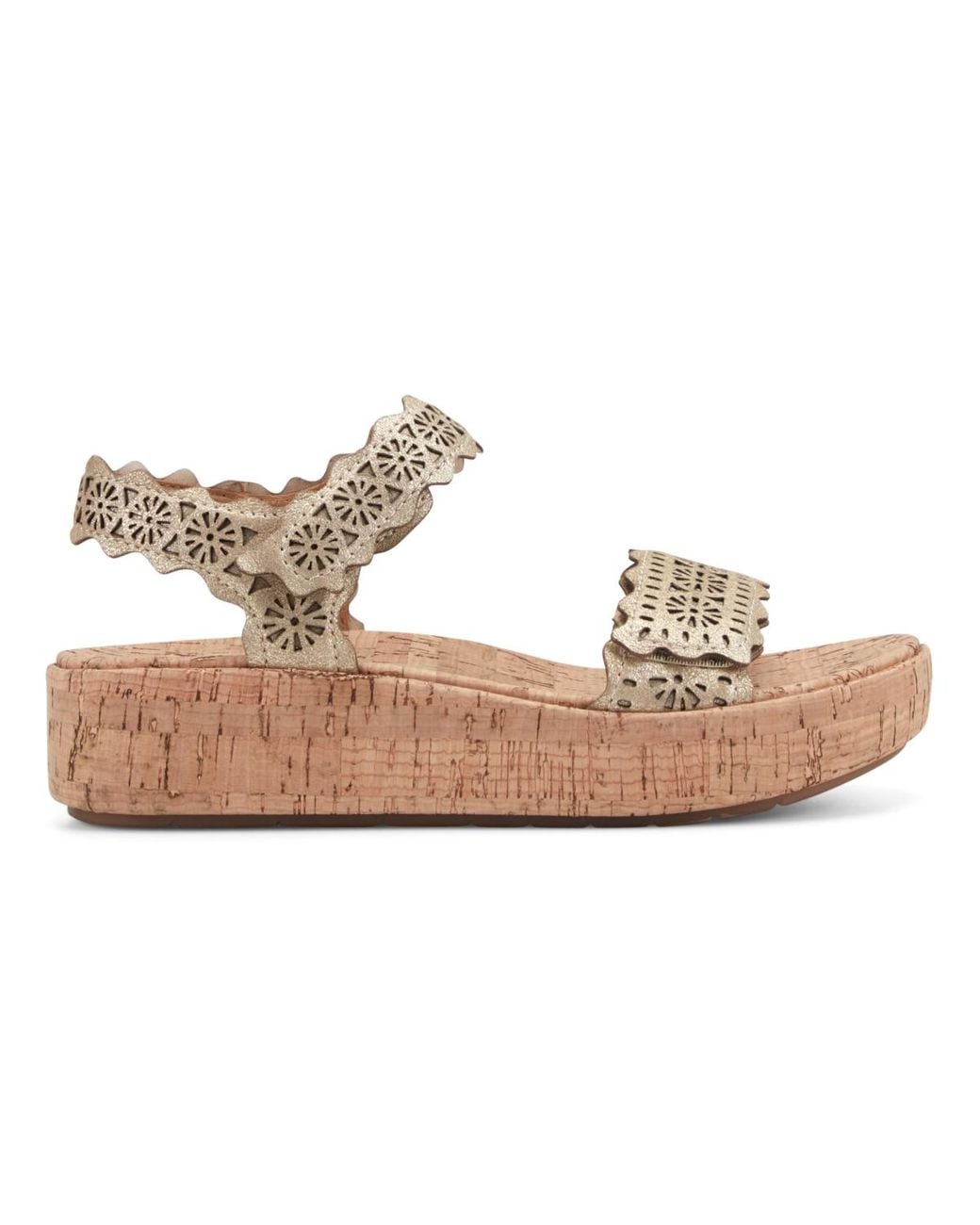 Earth Metallic Slatal Round Toe Platform Footbed Sandals