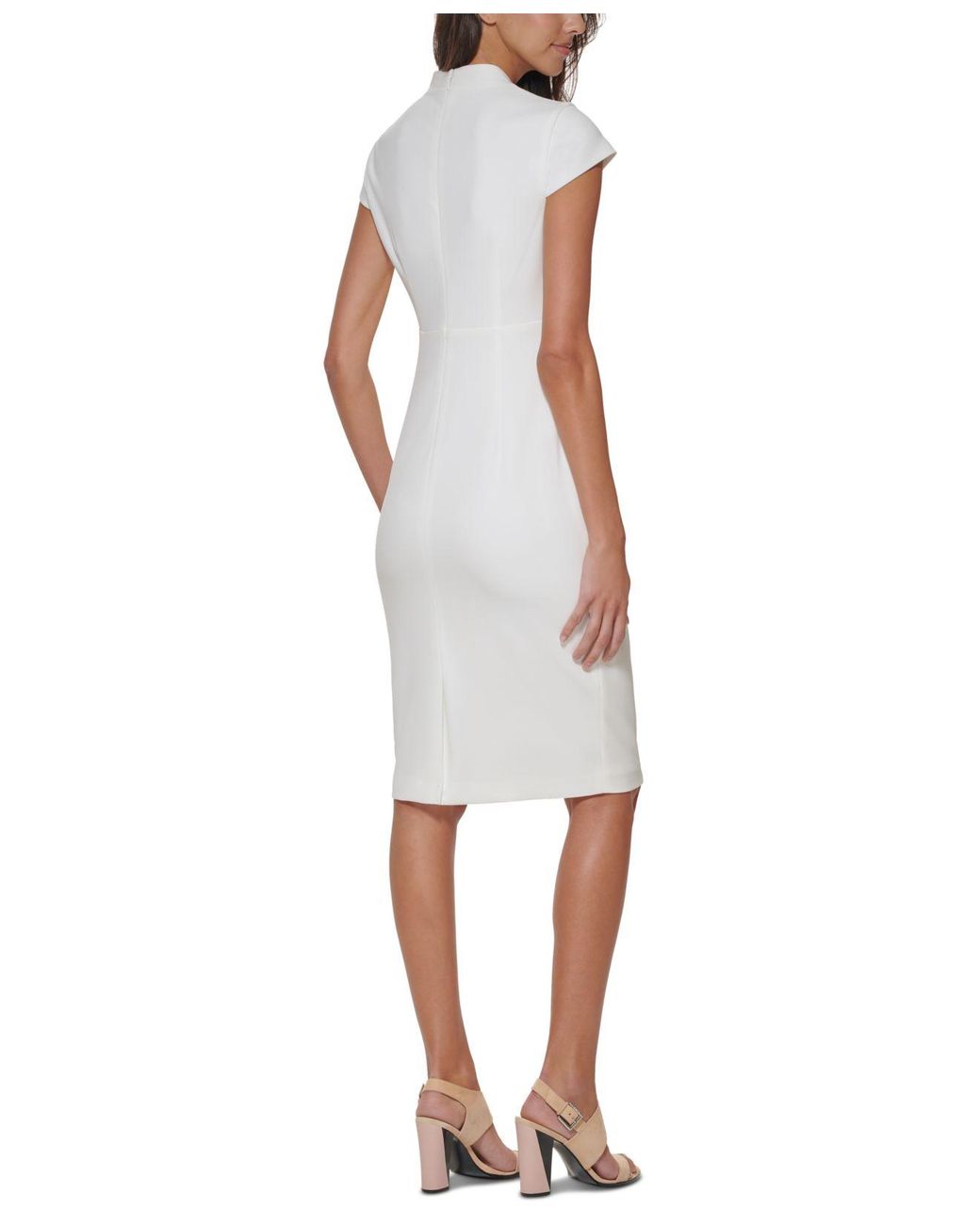 Calvin Klein Cap-sleeve Split-neck Sheath Dress in Natural | Lyst