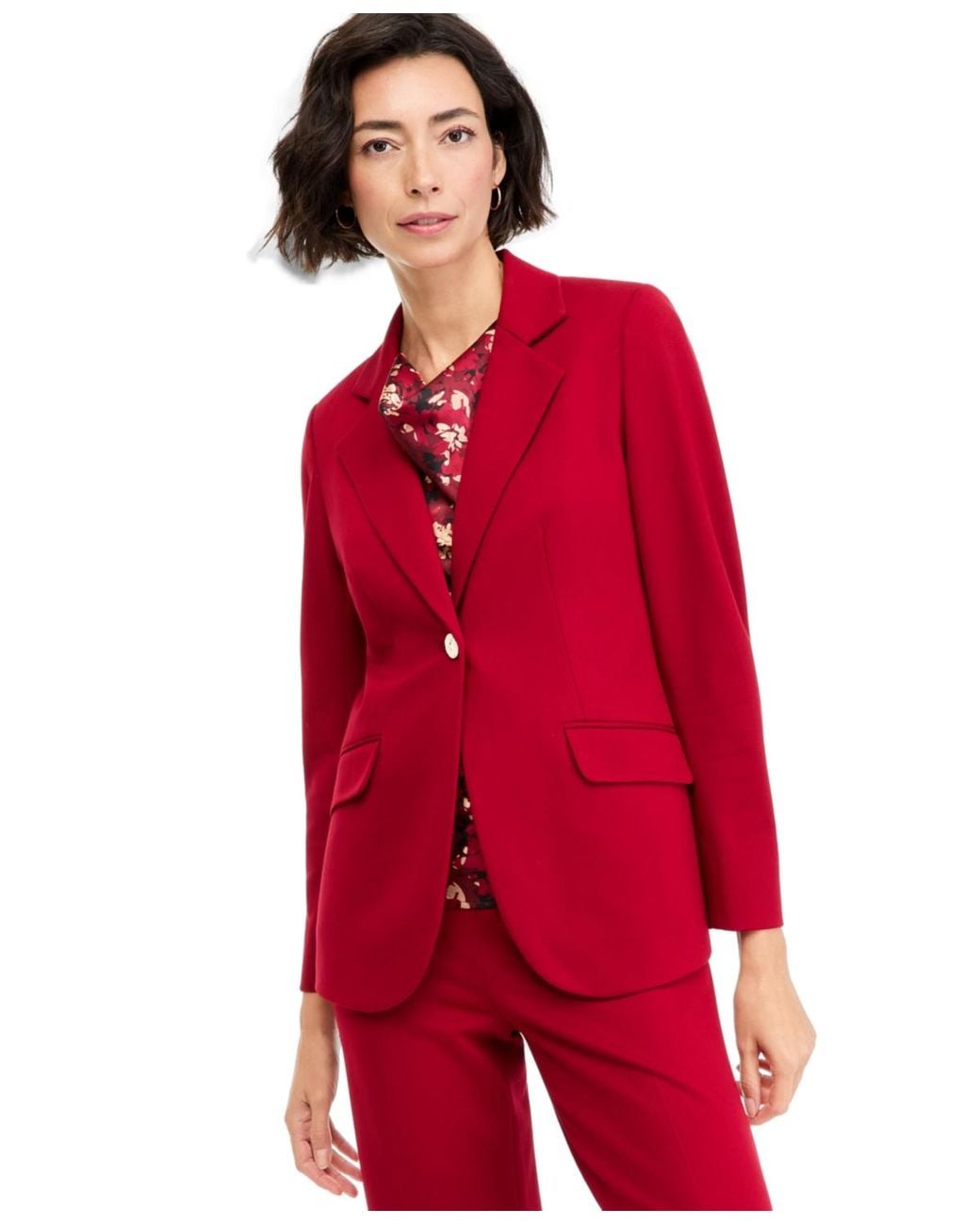 Anne Klein Red One-button Flap-pocket Blazer