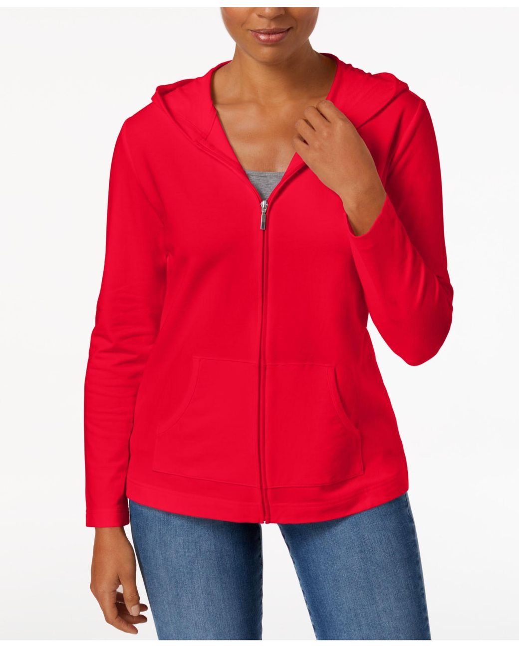 Karen Scott Petite Solid Zip front Hooded Jacket Created For