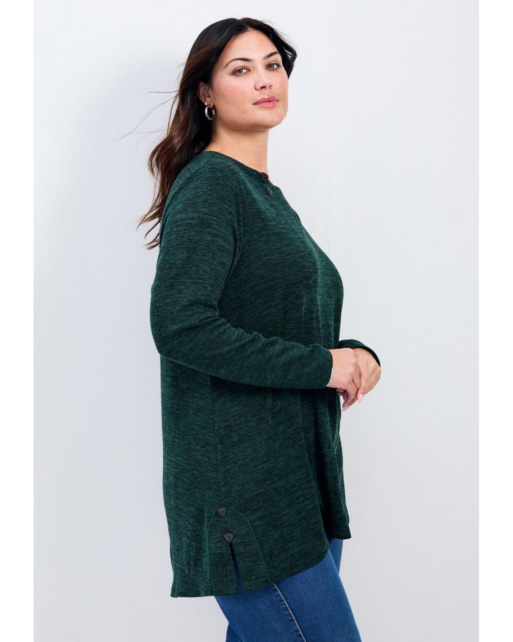 Avenue Blue Ruby Button Detail Hacci Top