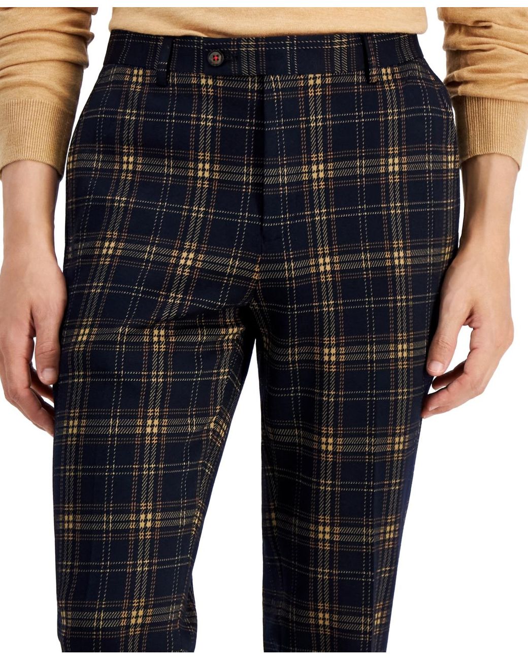 Navy tartan plaid shop slim tapered pant