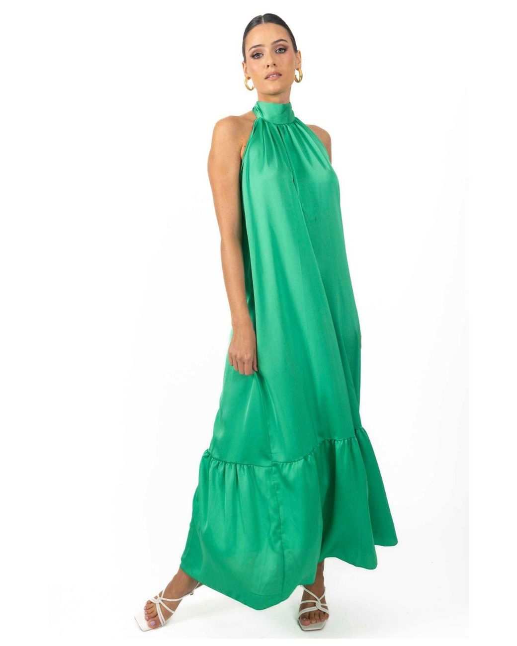 Akalia Nalory Satin Silk Backless Maxi Dress In Green | Lyst