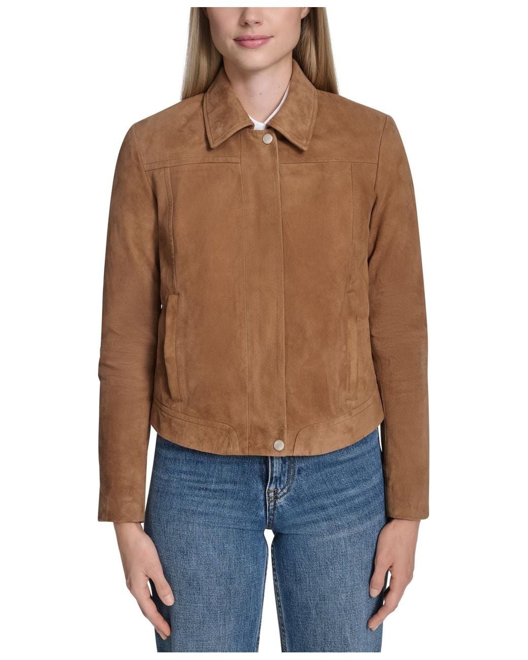 Cole Haan Blue Zip Front Suede Jacket