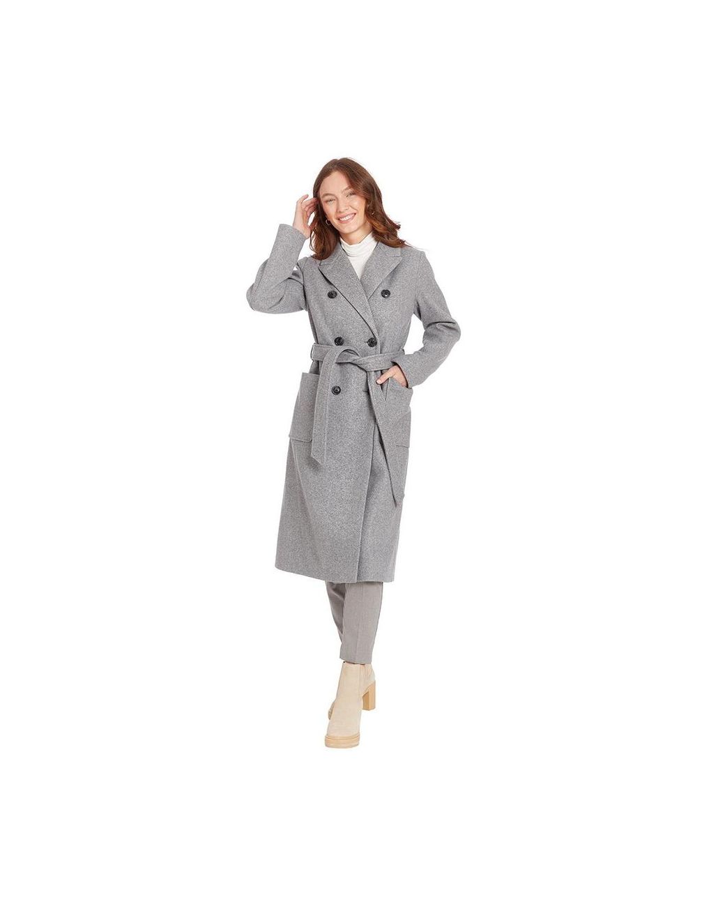 Frye Gray Clara Double Breasted Belted Coat