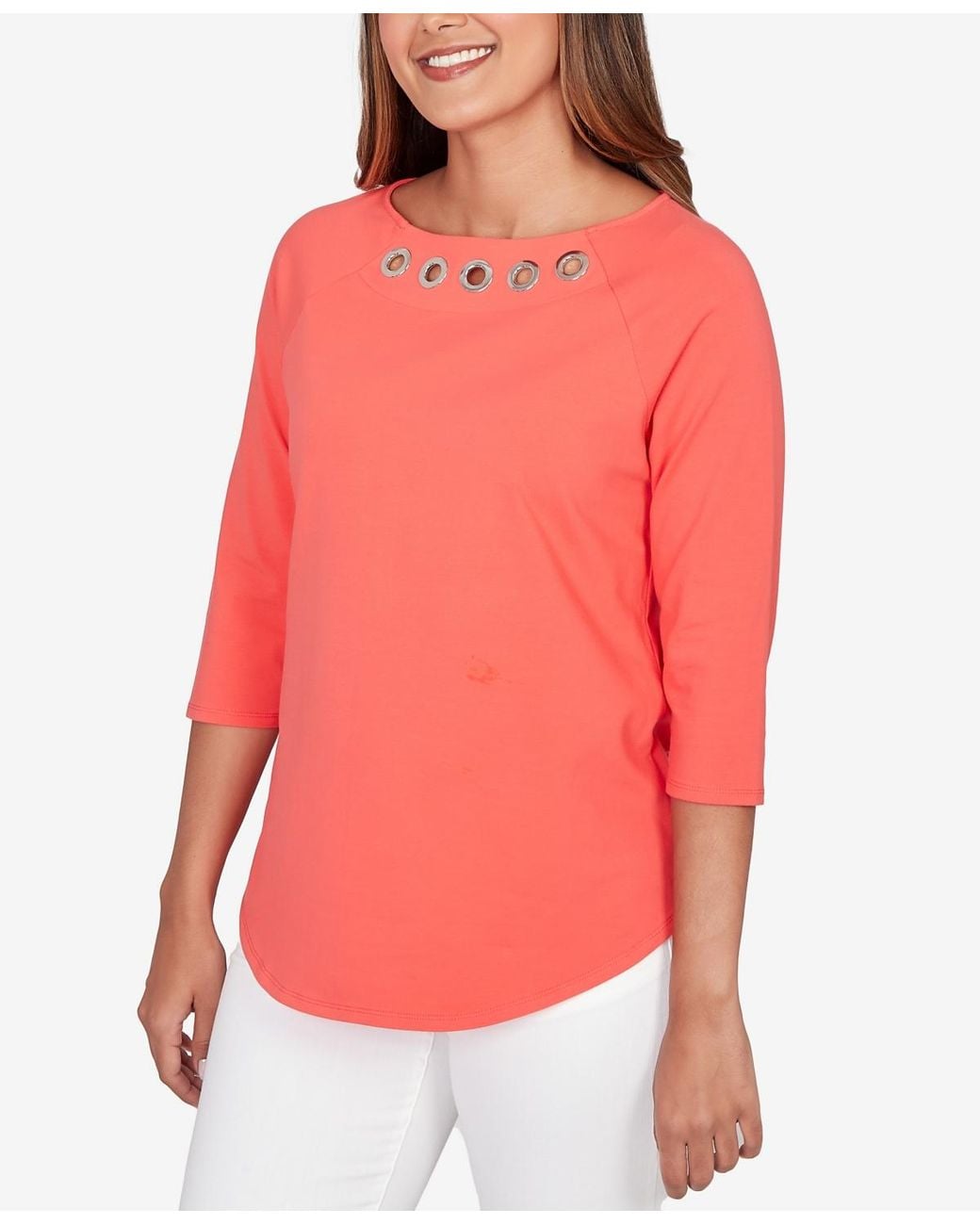 Ruby Rd Red Petite Grommet Neck Solid Knit Top