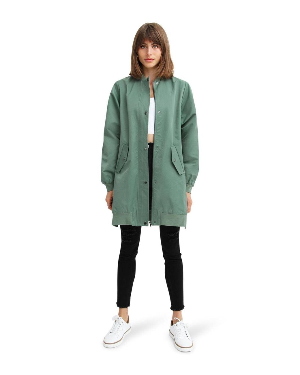 Belle & Bloom Green Chasing You Long Bomber Jacket