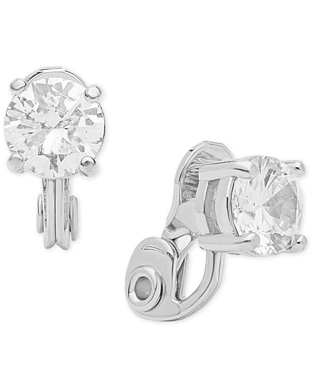 Anne Klein Crystal Solitaire E-z Comfort Clip-on Earrings in Silver  (Metallic) | Lyst