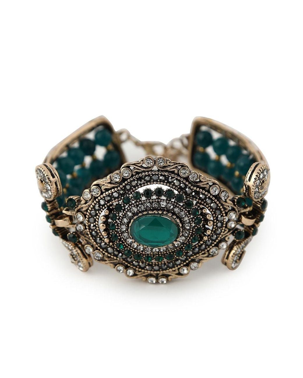 SOH Green Embellished Statement Bracelet
