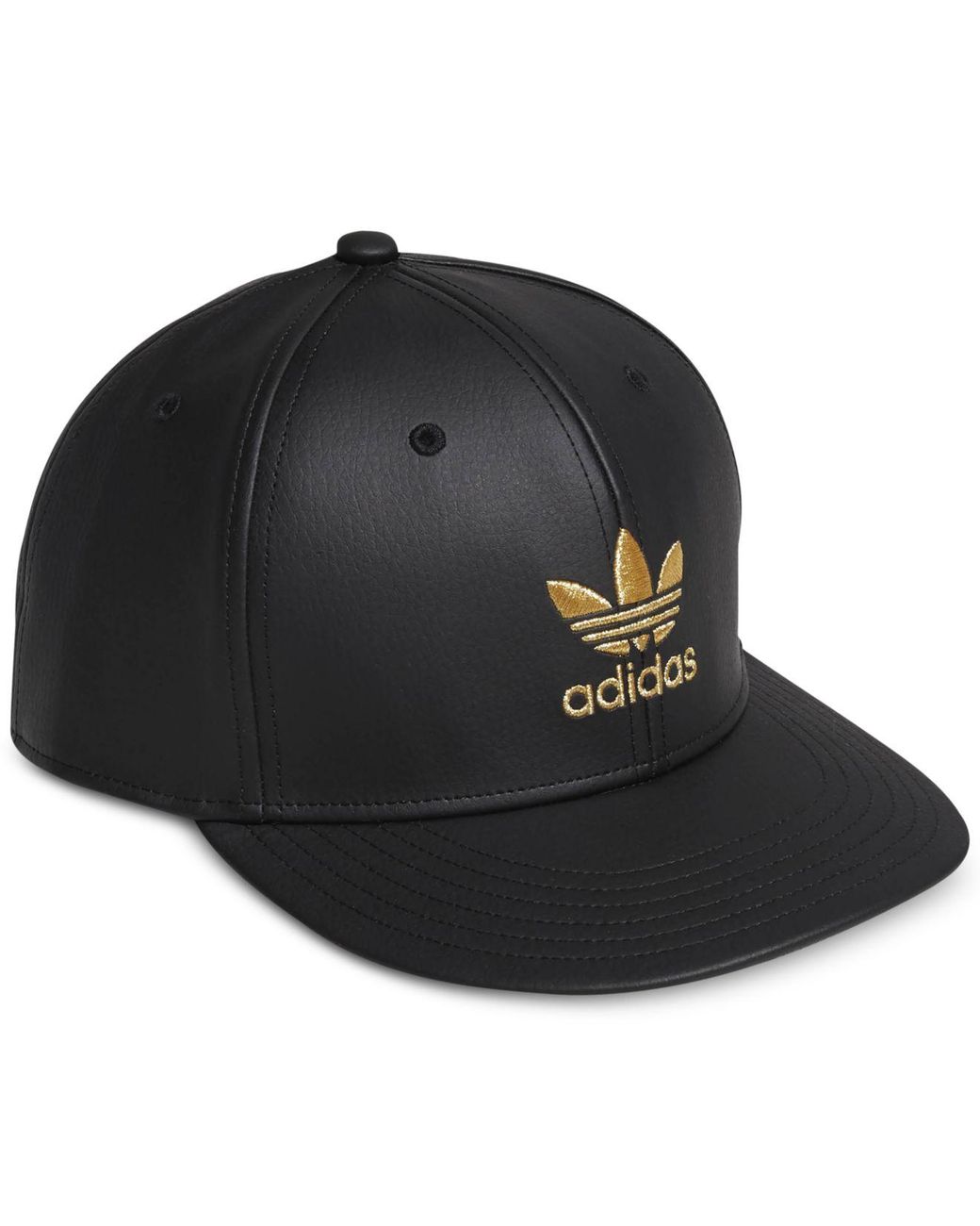 adidas Originals Faux-leather Metallic-logo Hat in Black/Gold Leather  (Black) for Men | Lyst