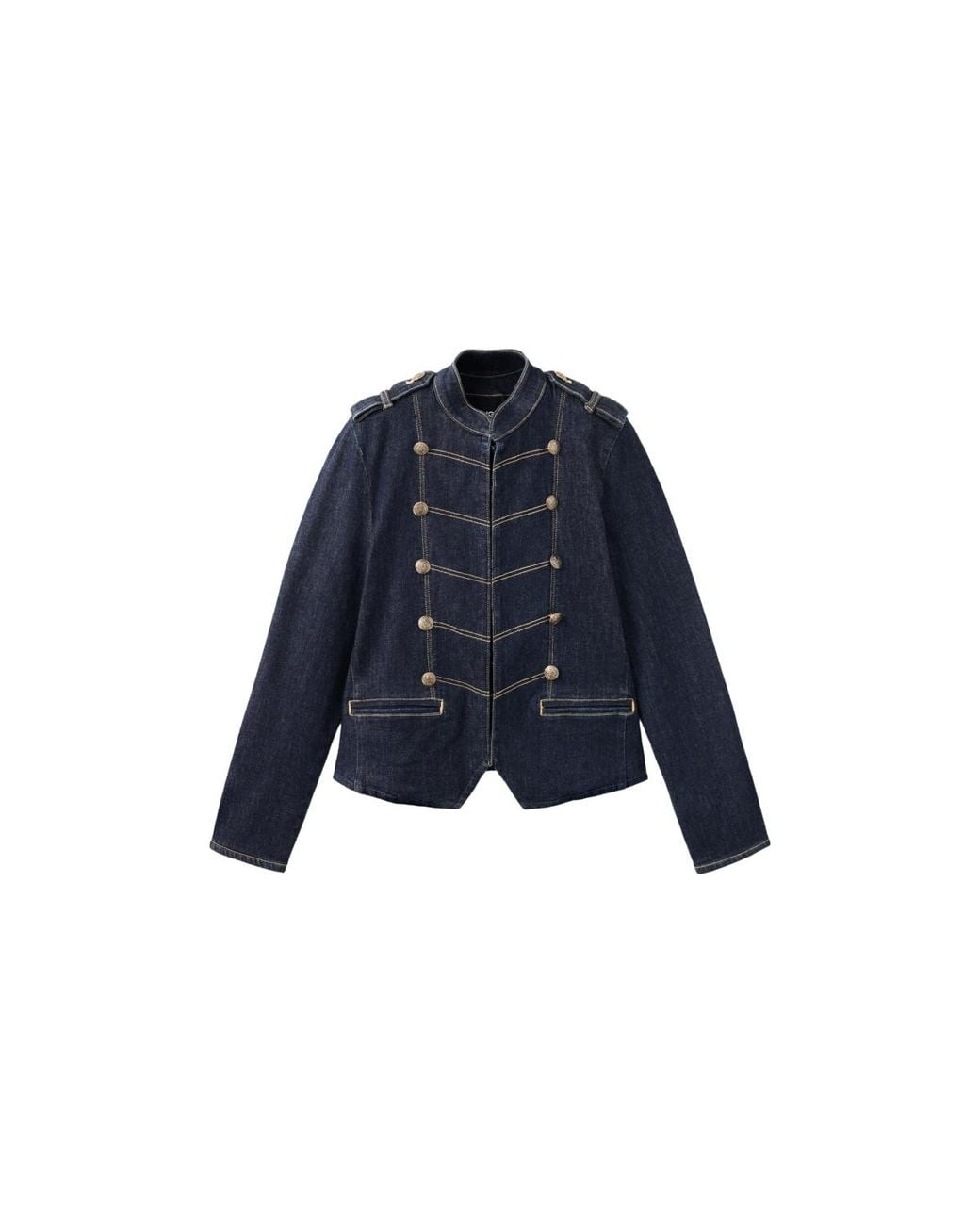 Mango Military Decorative Frog Closures Stand-up Collar Denim Jacket in ...