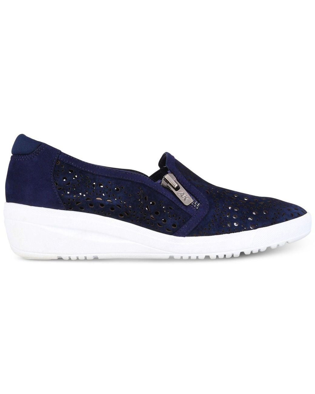 Anne Klein Leather Sport Yvette Perforated Slip-on Sneakers in Navy (Blue)  | Lyst