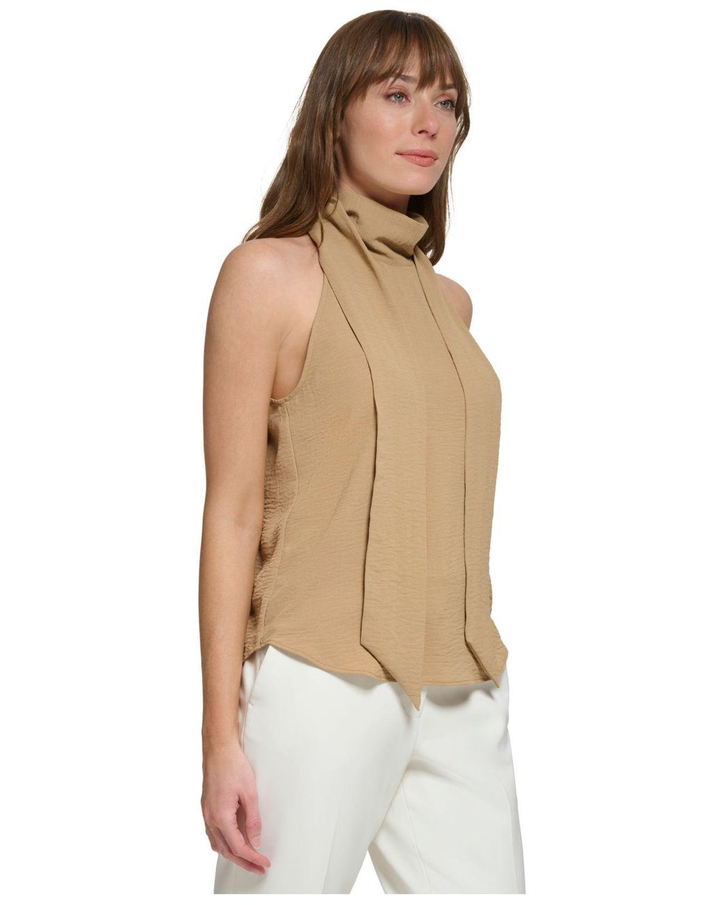 Tommy Hilfiger Sleeveless Mock-neck Scarf Top in Natural | Lyst