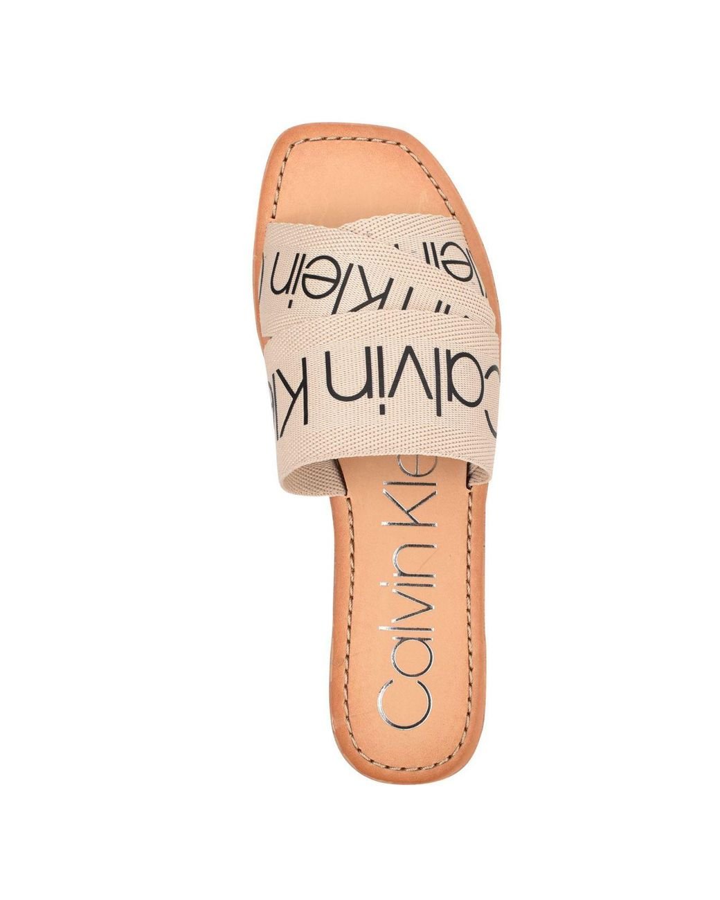 Calvin Klein Bainy Logo Flat Sandals in Natural | Lyst