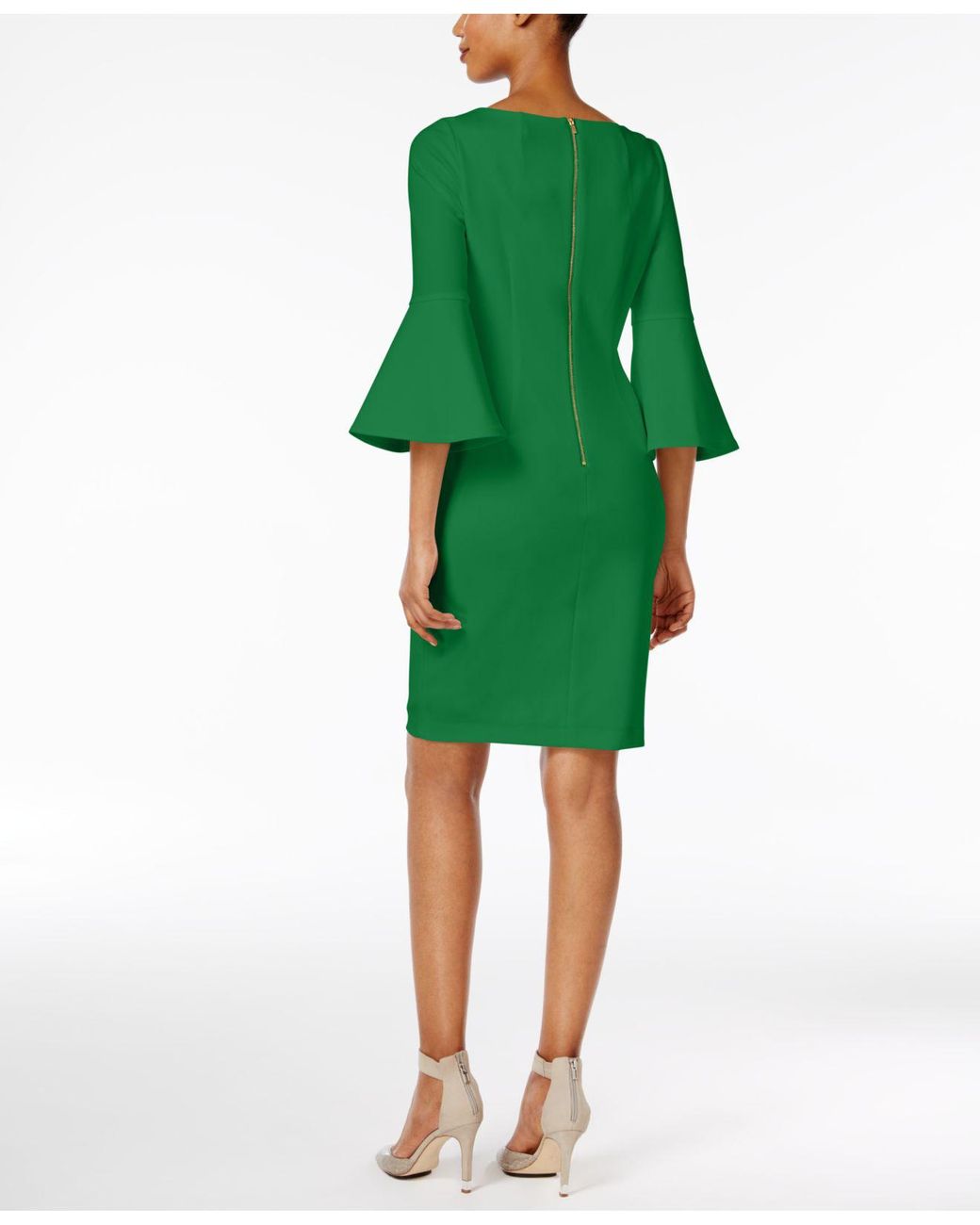 Calvin Klein Bell-sleeve Sheath Dress in Green | Lyst