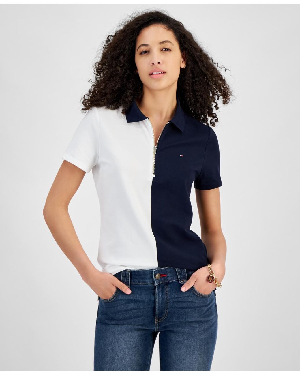 Tommy Hilfiger Colorblock Zip front Polo Shirt in Blue Lyst